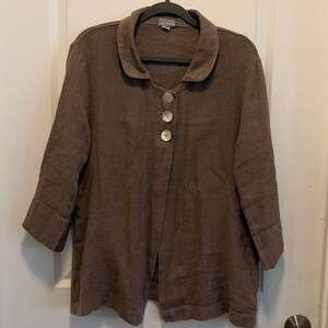 Habitat Clothes to Live In 100% Linen Button Front Jacket Top Chocolate Brown M